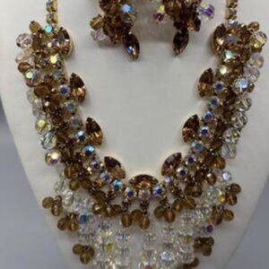 Verified D&E Juliana Topaz, Crystal and Aurora Borealis Necklace and Earrings